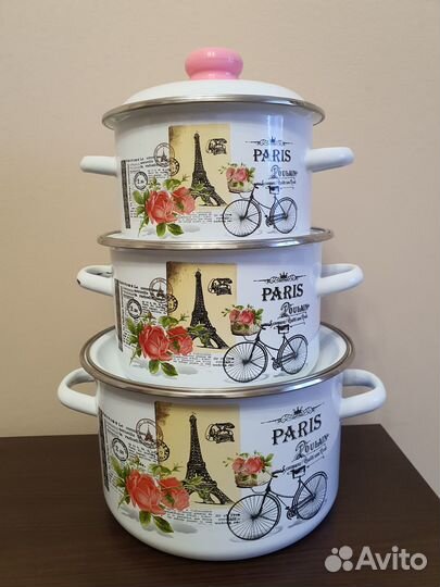 Набор эмалированных кастрюль 3 предмета