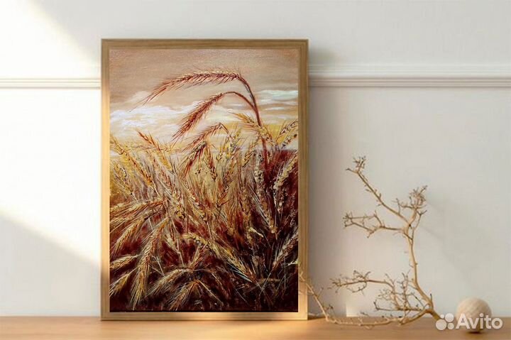 Картина с колосками маслом на холсте 40 на 30