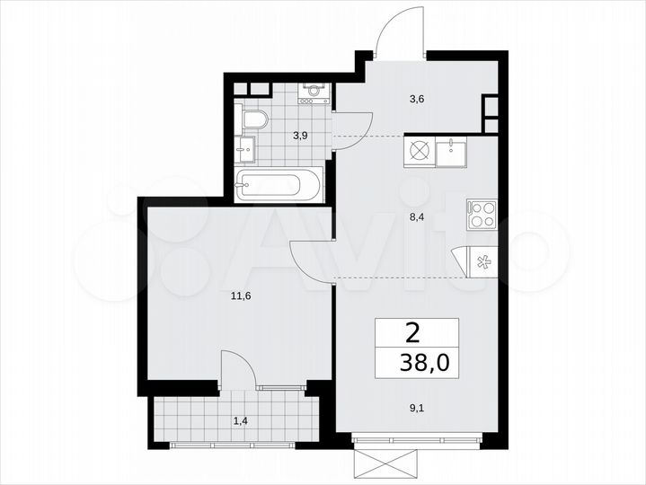 2-к. квартира, 38 м², 11/15 эт.