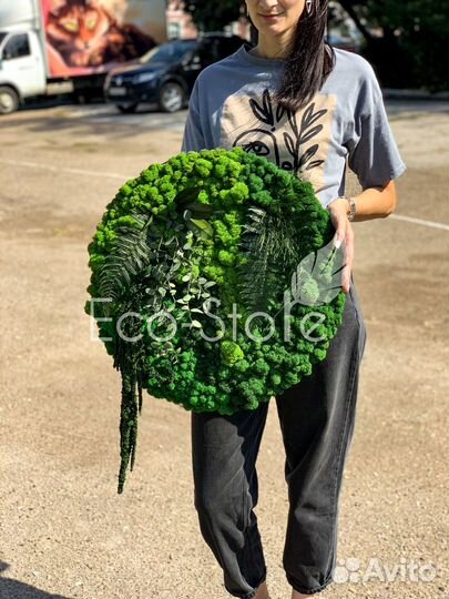 Круглое панно из мха 50 см микс