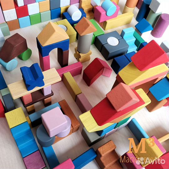 Деревянный конструктор 226 элементов цветной