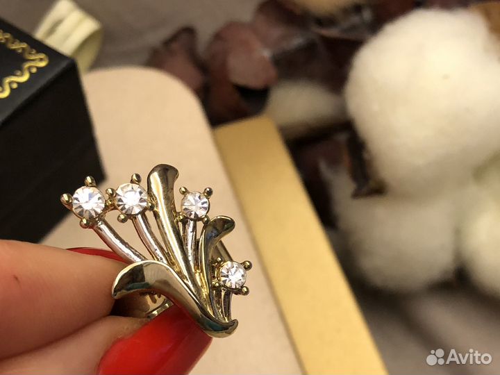 Кольцо букет ландышей позолота