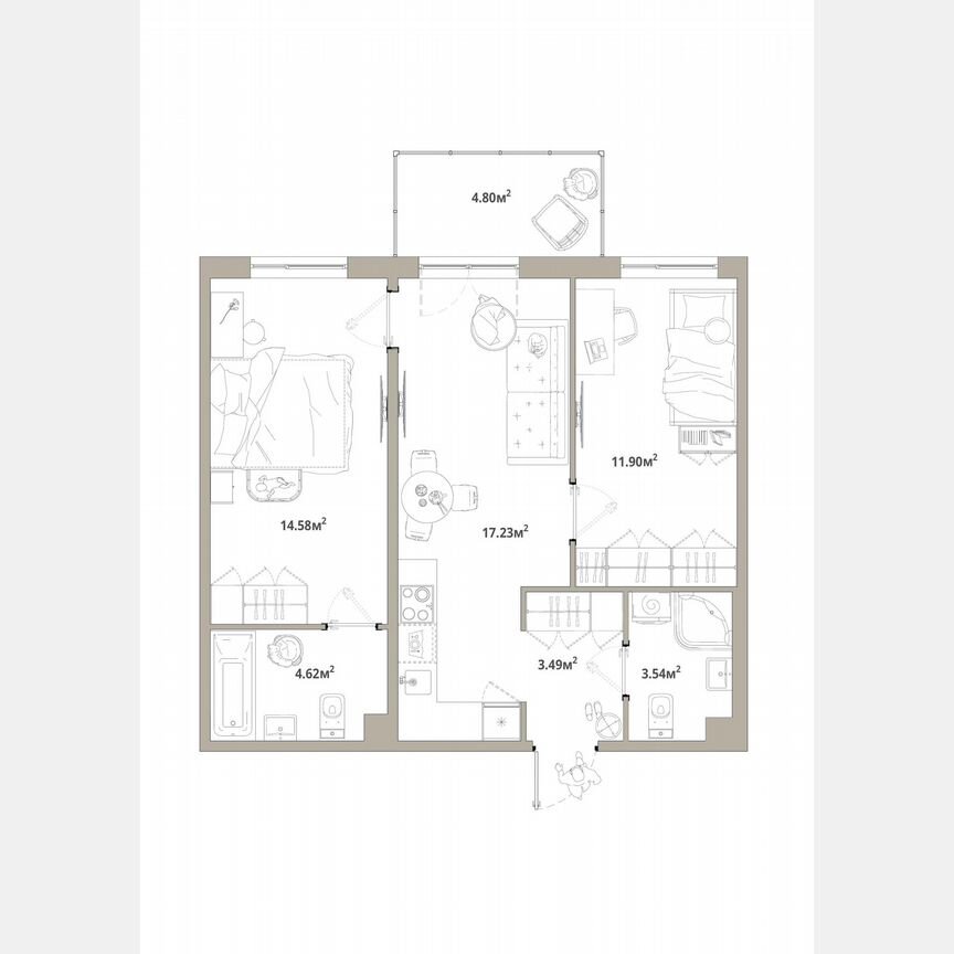 2-к. квартира, 56,8 м², 5/12 эт.