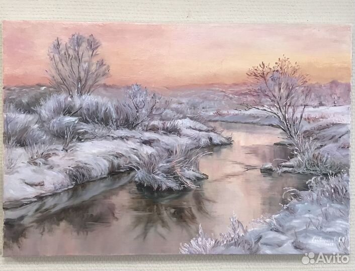 Картина маслом на холсте зимний пейзаж