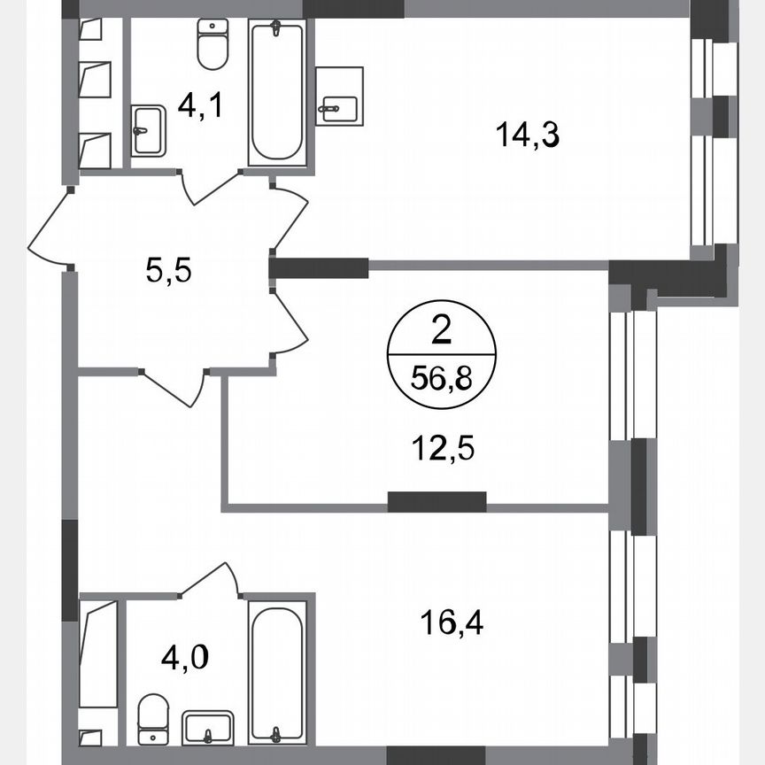 2-к. квартира, 56,8 м², 17/20 эт.
