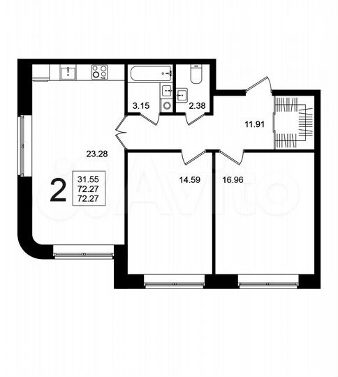 2-к. квартира, 72,3 м², 1/5 эт.