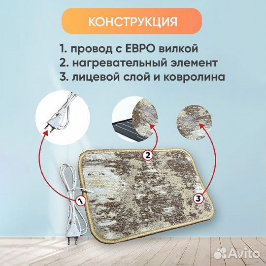 Коврик с подогревом 50х33 см 50 watt