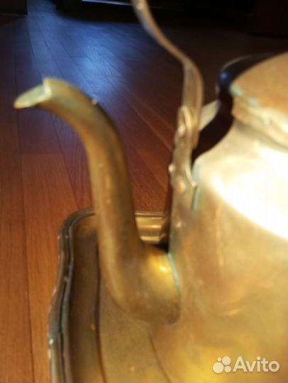 Антикварный латунный чайник с подносом 5 л