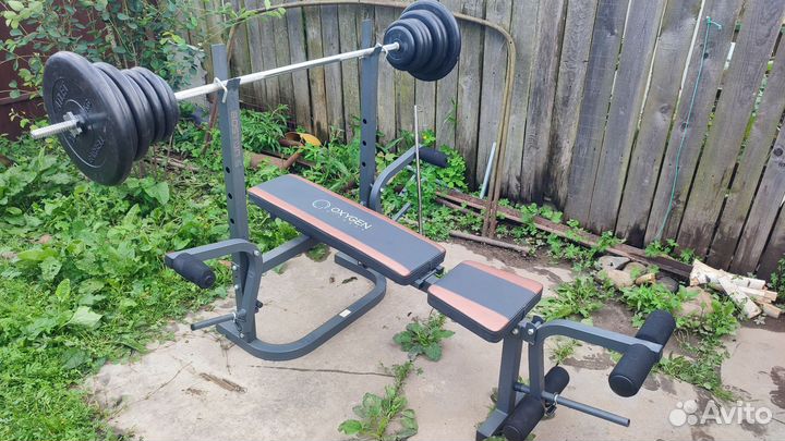 Штанга, стойки, скамья, блины