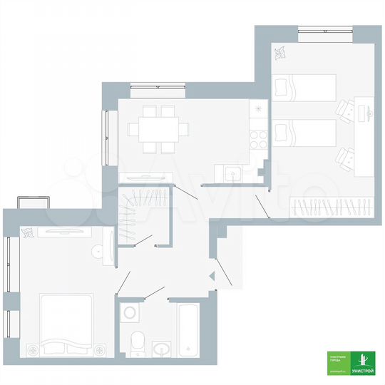 2-к. квартира, 59,6 м², 1/5 эт.