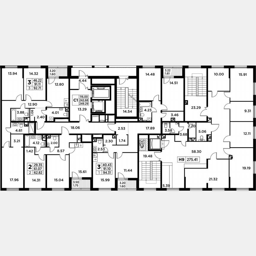 3-к. квартира, 95,3 м², 2/14 эт.
