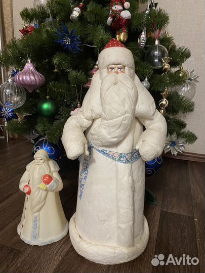 Старинный большой дед Мороз.50см.Вата,папье-маше
