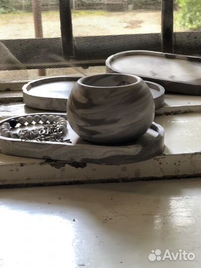 Декоративный гипсовый набор. Поднос + стаканчик