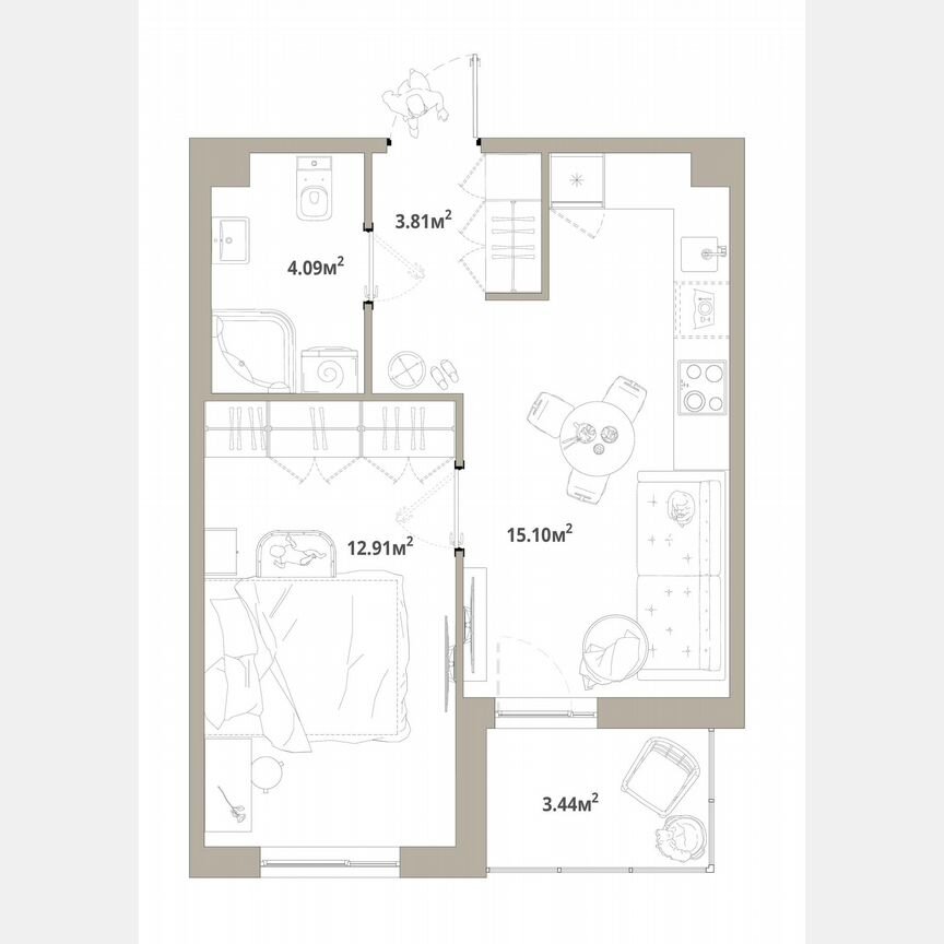 1-к. квартира, 37,6 м², 2/12 эт.