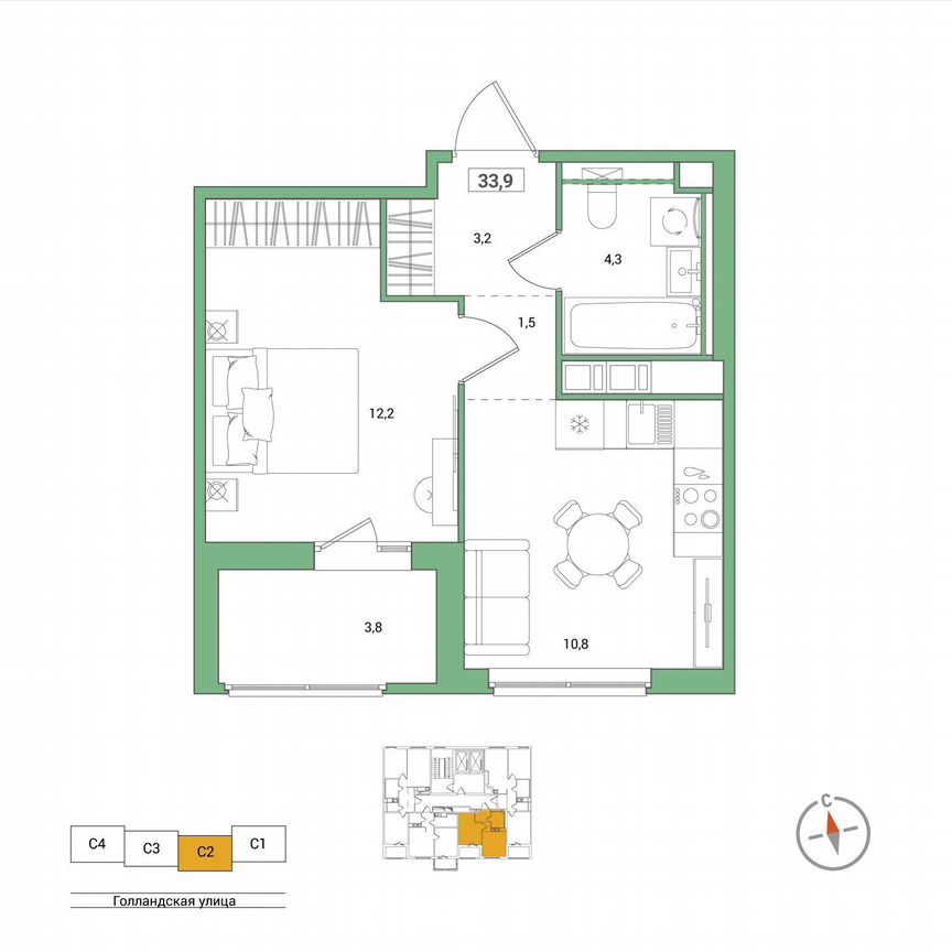 1-к. квартира, 33,9 м², 3/11 эт.