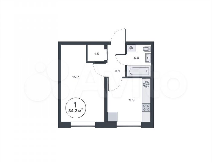 1-к. квартира, 34,2 м², 10/14 эт.