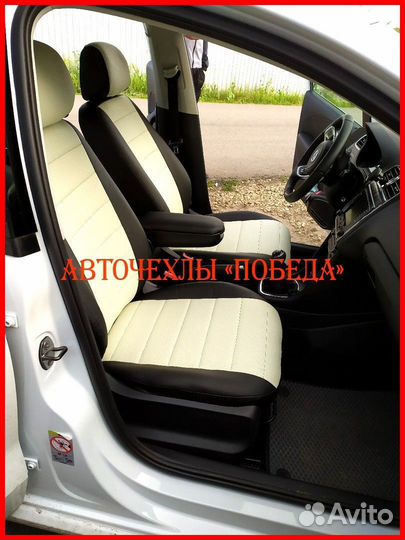 Чехлы Volkswagen Polo 1 из экокожи чёрно-бежевые