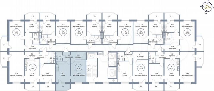 1-к. квартира, 52,4 м², 23/25 эт.