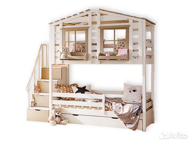 Двухъярусная кровать Домик из массива сосны