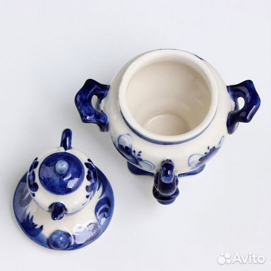 Сувенир 'Самовар', малый, гжель, фарфор, 12х10 см