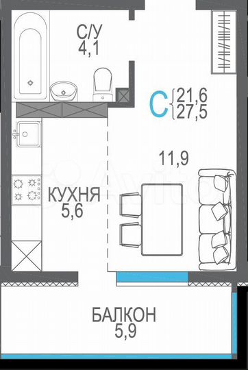1-к. квартира, 27,5 м², 4/9 эт.