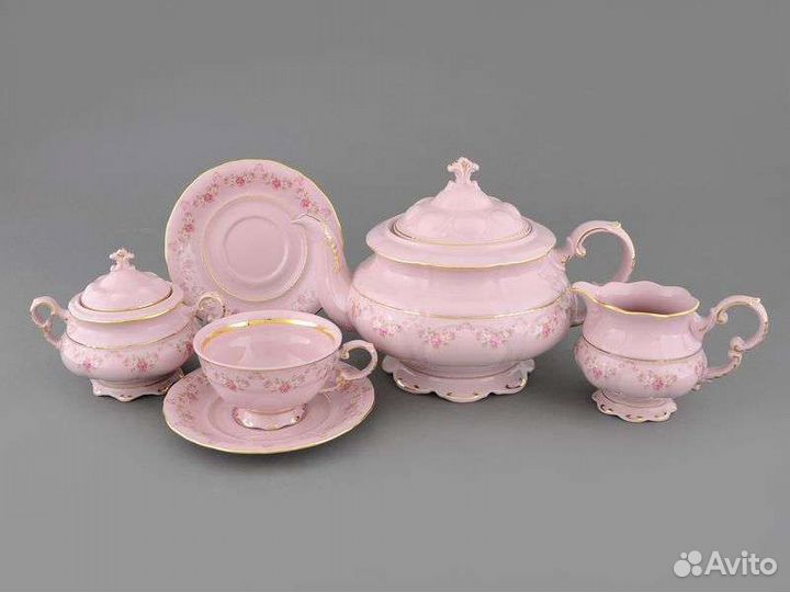 Чайный и столовый сервиз розовый фарфор Чехия