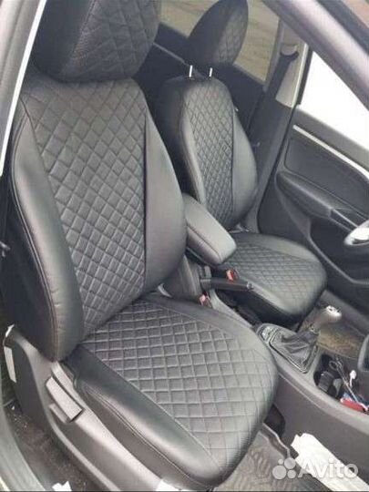 Чехлы Лада Веста экокожа ромб чёрный