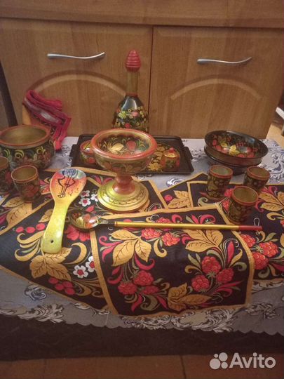 Хохлома дорогой набор посуды, поднос. Доставка