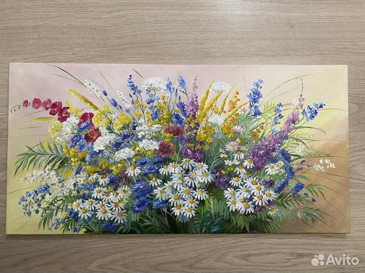 Картина маслом. Полевые цветы