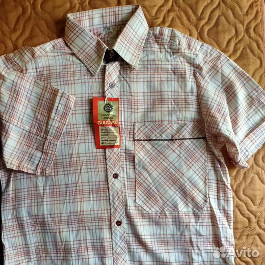 Рубашка новая короткий рукав в клетку 37р винтаж