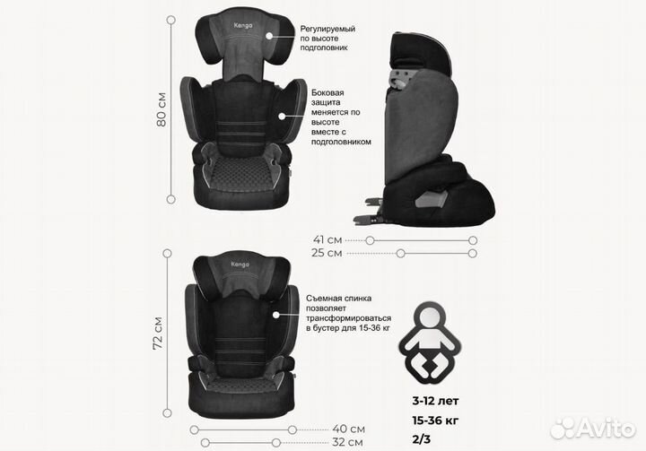 Автомобильное кресло Kenga isofix 3-12 лет