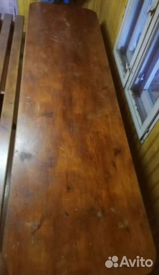 Стол обеденный из цельной древесины с 2 скамьями