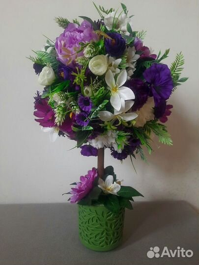 Цветы, топиарий, дерево счастья, подарок