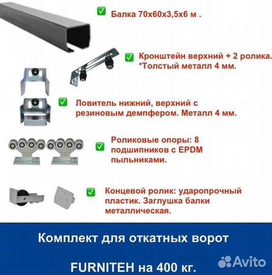 Комплект для откатных ворот furniteh балка 6 м