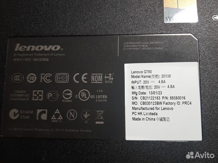 Ноутбук Lenovo G780