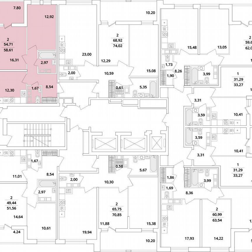 2-к. квартира, 58,6 м², 13/18 эт.