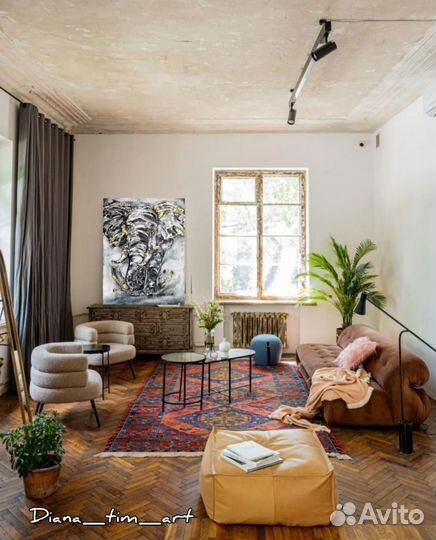 Картина лофт на холсте живопись Слон