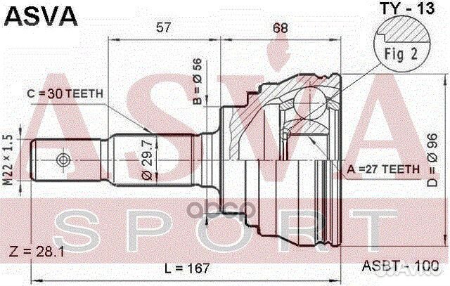 ШРУС наружный 27x56x30 TY-13 asva