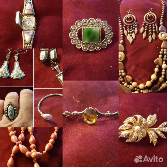 Броши,серьги,браслет,бусы СССР (серебро,финифть)