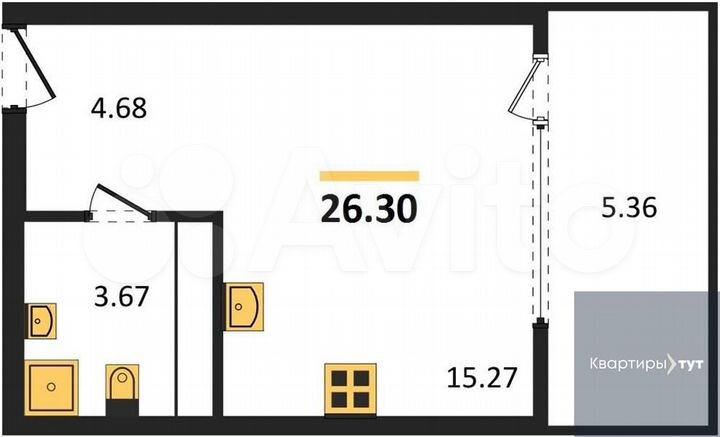 Квартира-студия, 26,3 м², 17/21 эт.
