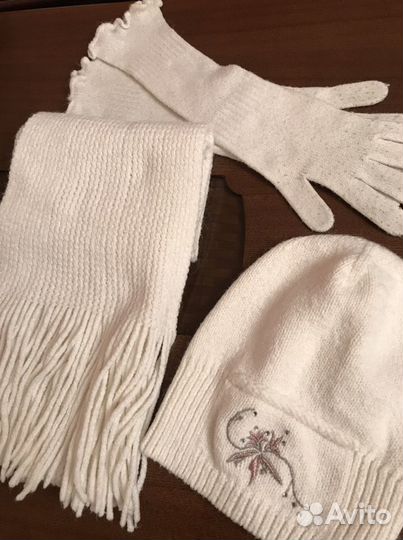 Комплект шапка шарф перчатки удлиненные