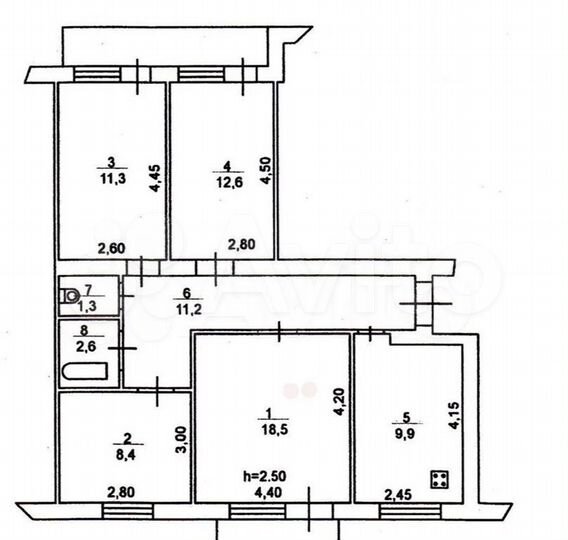 4-к. квартира, 76 м², 3/9 эт.