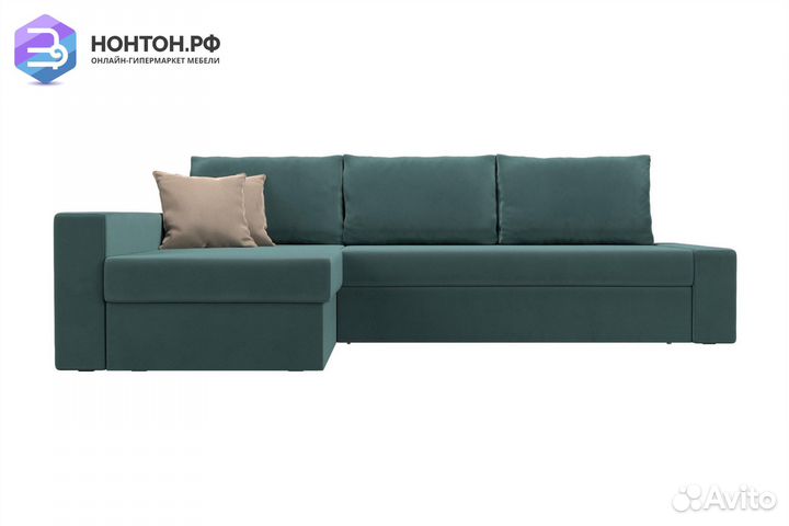 Диван угловой дельфин Версаль велюр бирюзовый / бе