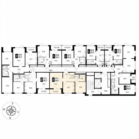 2-к. квартира, 54,8 м², 23/24 эт.