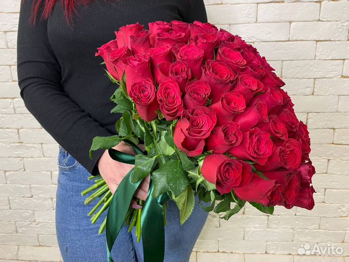 101 красная роза Кения Premium (40 см)