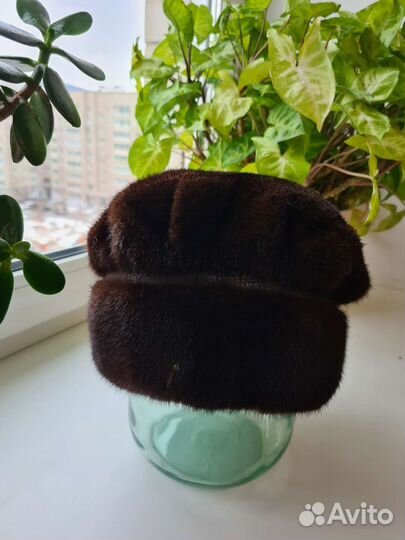 Шапка норковая голубая, коричн / шапка чернобурка