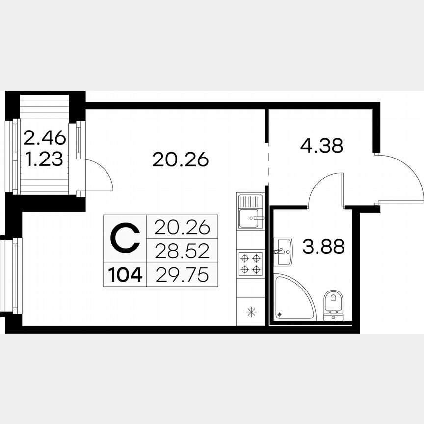 Квартира-студия, 29,8 м², 12/15 эт.