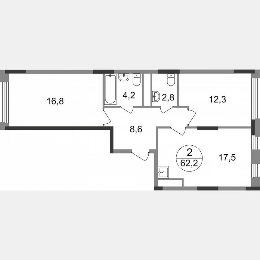 2-к. квартира, 62,2 м², 11/17 эт.