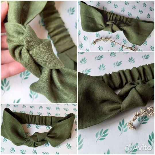 Повязка на резинке Узелок, лён, повязка женская