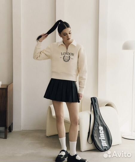 Lichi бежевый свитшот с воротником и принтом